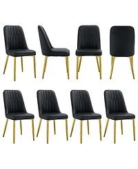 Streamdale Set of 8 Dining Chairs with Pu Backrest and Gold Metal Legs