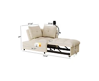 Streamdale 3-in-1 Velvet Sofa Bed with Usb, Phone Stand, and Adjustable Back (Beige)