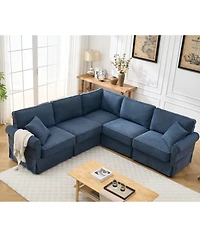 Streamdale Convertible Sectional Sofa Set 5-Seat L-Shaped Couch, Reversible U-Shape with Rolled Arms in Soft Dark Blue Linen