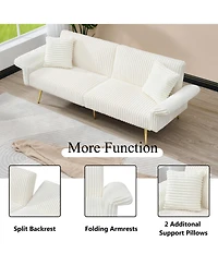 Streamdale 79 inch corduroy sofa bed, foldable double sofa bed with folding armrests, suitable for living rooms and small spaces