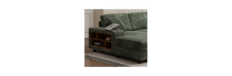 Streamdale Furniture Corduroy U-Shaped Sofa, 4 Seat Sofa Bed, Modern Living Room