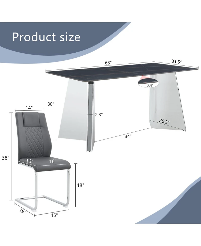 Streamdale Black Marble Table and 4 Dark Gray Pu Chairs with Butterfly Legs