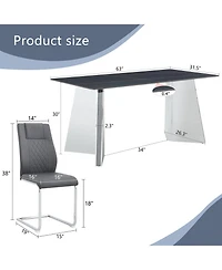 Streamdale Black Marble Table and 4 Dark Gray Pu Chairs with Butterfly Legs