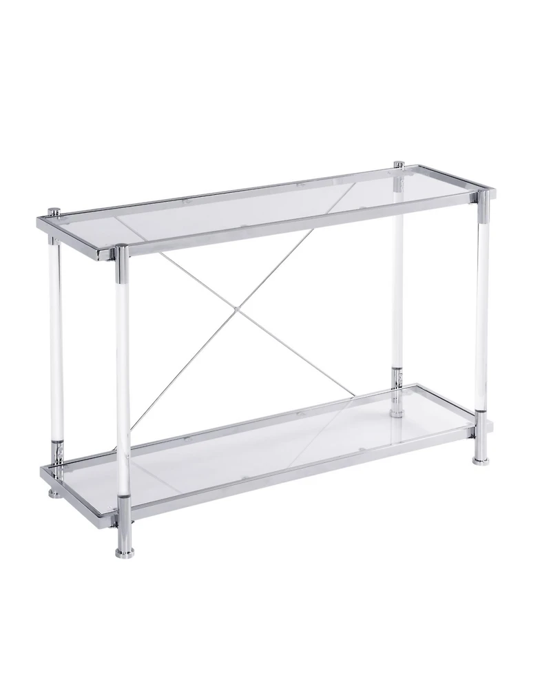 Streamdale Chrome & Acrylic Glass Sofa Table with Storage Shelves