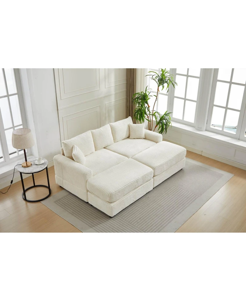 Streamdale Modern Sectional Couch, 2 Pieces Corduroy Couch Cushion Covers, Soft Stretch Sofa Slipcovers with 2pcs Pillows