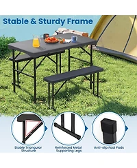 Outdoor Folding Table Bench Set w All-Weather Hdpe Tabletop and Sturdy Metal Frame-Black