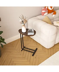 C-Shaped End Table for Sofa, Bedside, and Couch (Brown