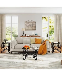 Streamdale Tempered Glass 3-Piece Coffee Table Set with Sturdy Base (Rustic Black
