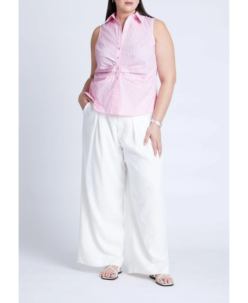 Eloquii Women's Plus Striped Sleeveless Collared Top