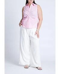 Eloquii Women's Plus Striped Sleeveless Collared Top