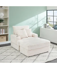 Streamdale Corduroy Armchair & Ottoman Set with Cup Holder