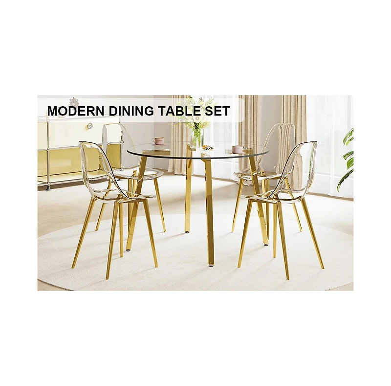Streamdale Glass Table & Gold Leg Chairs
