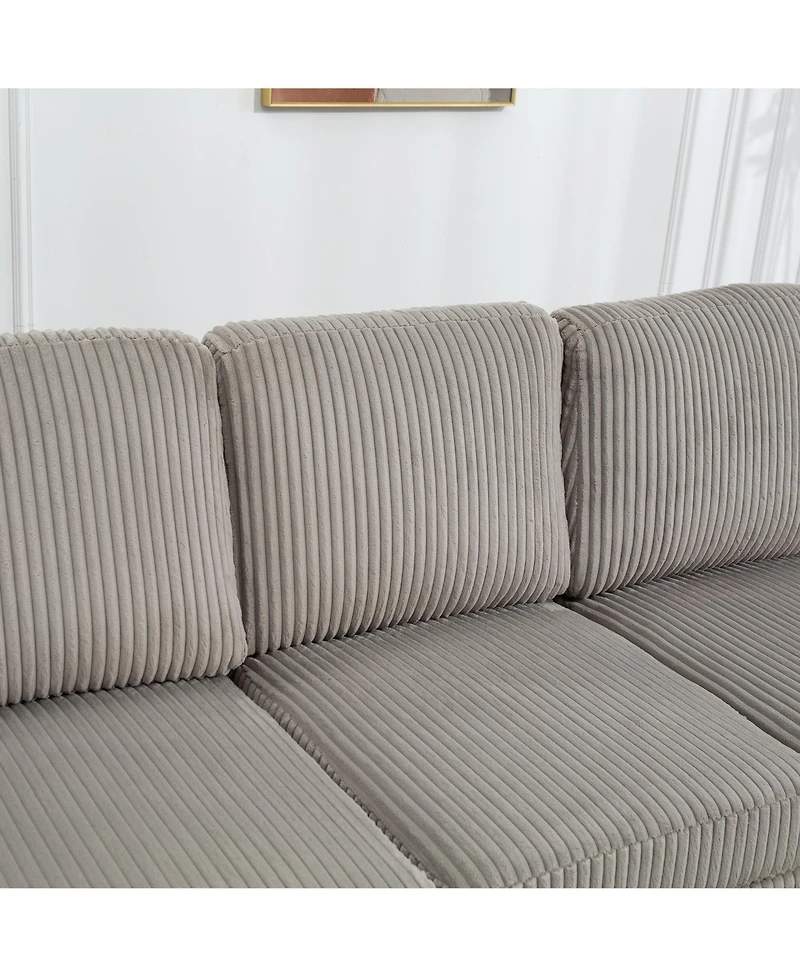 Corduroy Convertible Sectional Sofa with Ottoman, Gray