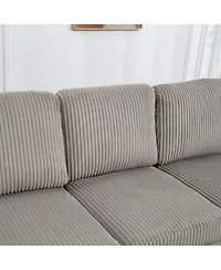 Corduroy Convertible Sectional Sofa with Ottoman, Gray