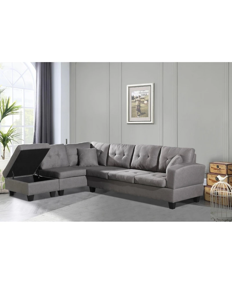 Streamdale Fabric left Chaise Living Room Sofa Set with Storage Ottoman