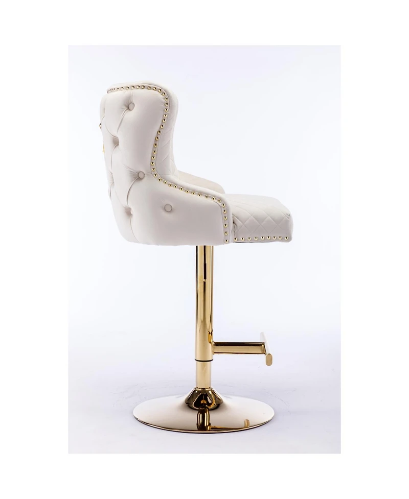 Streamdale Velvet Bar Stool with Adjustable Height and Accentuated Lion's Head Design