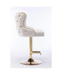 Streamdale Velvet Bar Stool with Adjustable Height and Accentuated Lion's Head Design