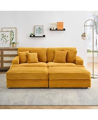 Streamdale 82 inches orange corduroy sofa, two storage feet +4 throw pillows, create a living room, office fashion new darling!