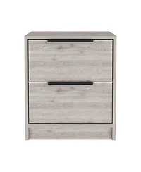 Two Drawer Faux Wood Nightstand for Lamps Books and Bedroom Organization