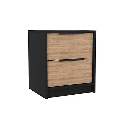 Two Drawer Faux Wood Nightstand for Lamps Books and Bedroom Organization