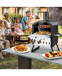 2-Layer Pizza Oven with Removable Cooking Rack and Folding Legs