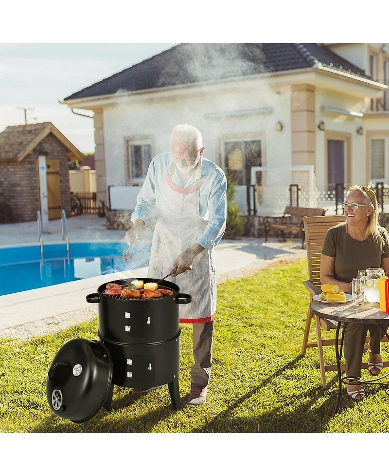 3-in-1 Charcoal Bbq Grill Cambo with Built-in Thermometer
