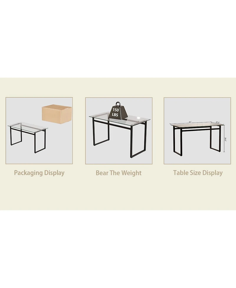 Streamdale Rectangular Glass Dining Table for 4-6,51" W x 27"D x 30" H