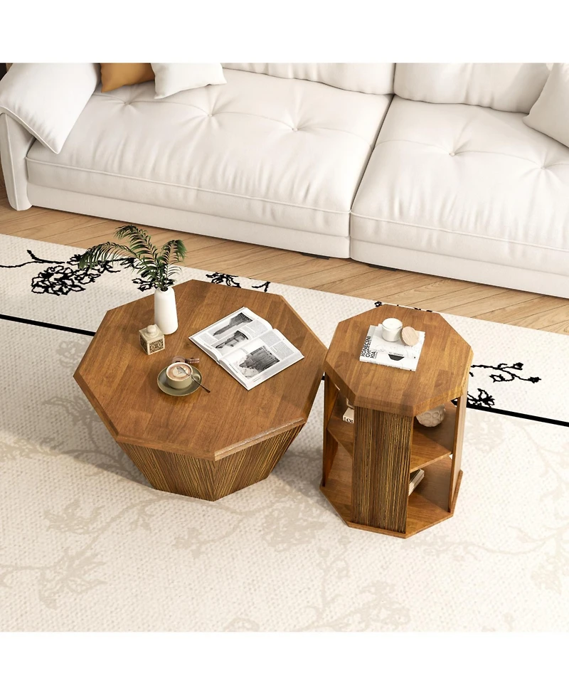 Streamdale Octagonal Rubberwood Coffee Table Set (2)