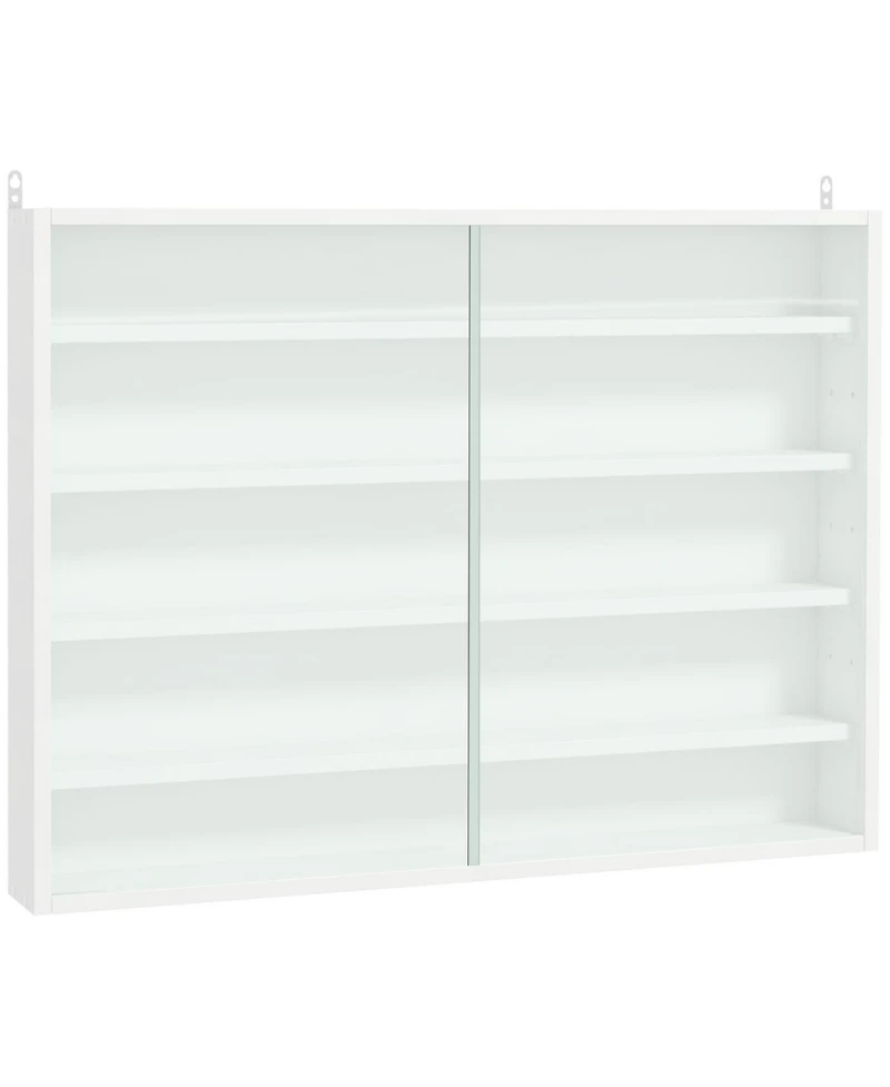 5-Tier Display Cabinet, Glass Display Case with 2 Doors and Adjustable Shelves, Wall-Mounted, White