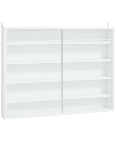 5-Tier Display Cabinet, Glass Display Case with 2 Doors and Adjustable Shelves, Wall-Mounted, White