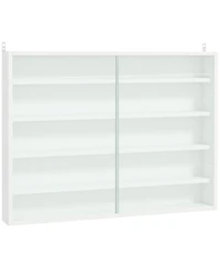 5-Tier Display Cabinet, Glass Display Case with 2 Doors and Adjustable Shelves, Wall-Mounted, White