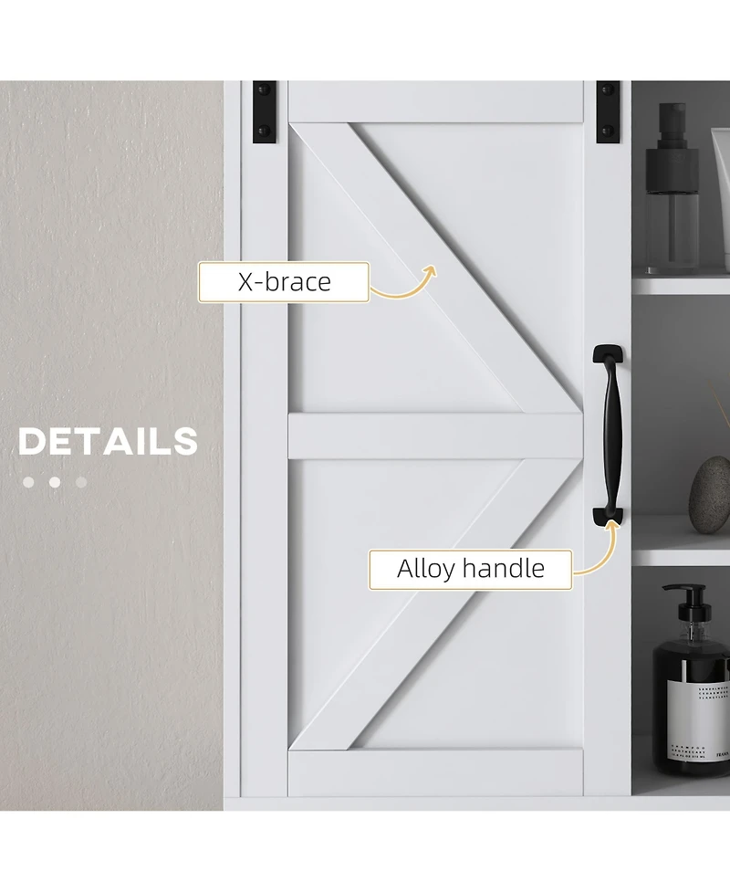 Farmhouse Bathroom Wall Cabinet, Medicine Cabinet with Sliding Barn Door and Adjustable Shelf, Over the Toilet Cabinet, White