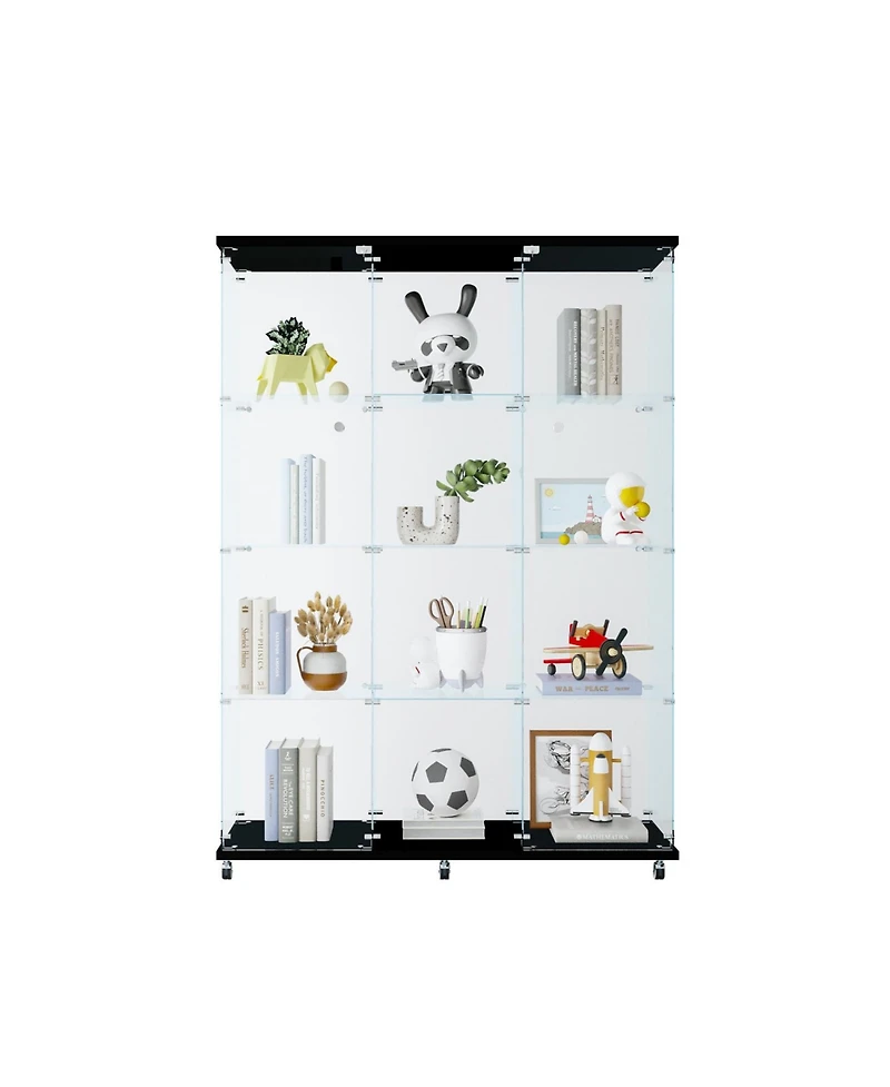 Streamdale 3 Door Glass Cabinet Glass Display Cabinet with 4 Shelves, Black