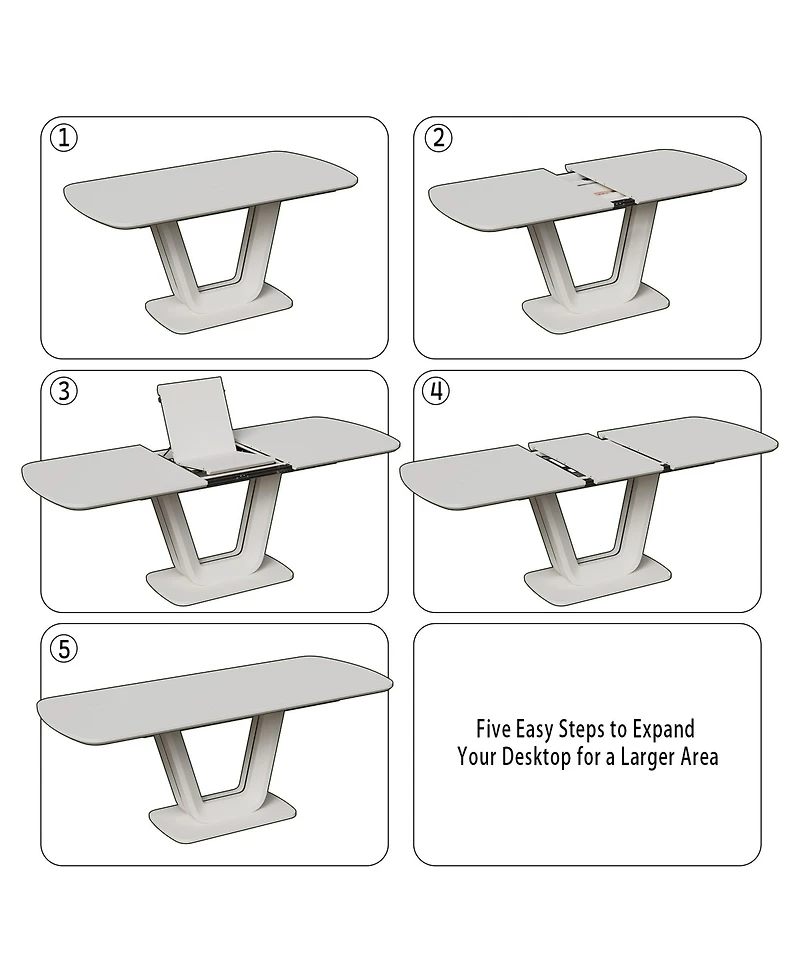 Streamdale Expandable White Dining Table, U-Legs, Home/Office