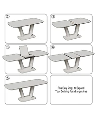 Streamdale Expandable White Dining Table, U-Legs, Home/Office