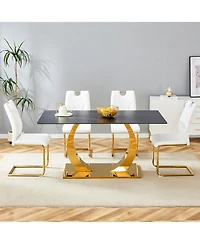 Streamdale Sintered Stone Dining Set 63" Table & 4 White/Gold Chairs