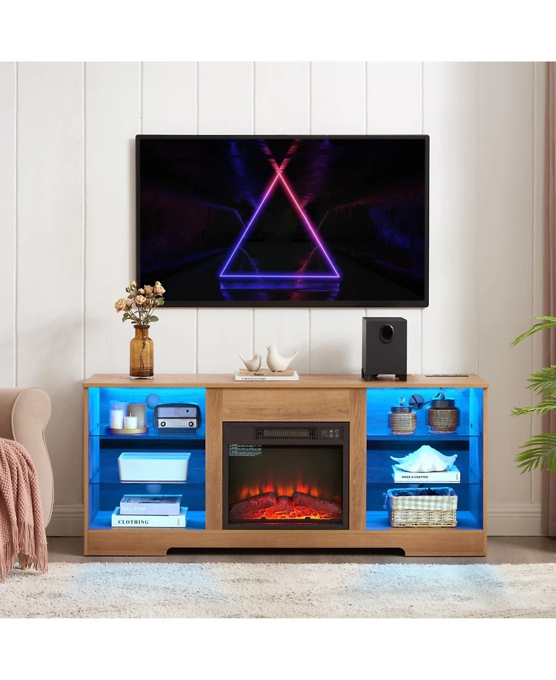 Streamdale Electric Fireplace Tv Stand with Glass Shelves (62" Max)
