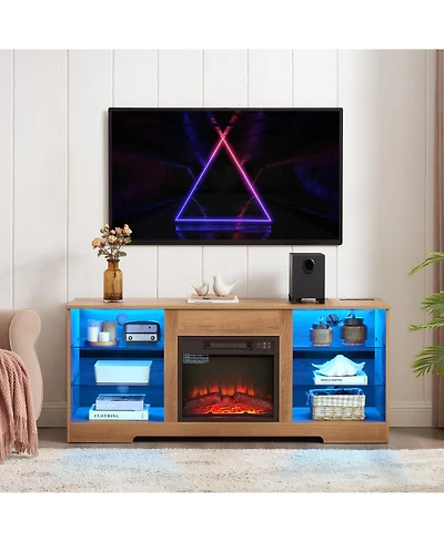 Streamdale Electric Fireplace Tv Stand with Glass Shelves (62" Max)