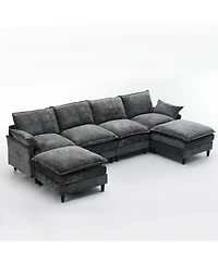 Streamdale Modular U-Shaped Chenille Sofa Couch, 6-Seater with Ottoman, Dark Gray