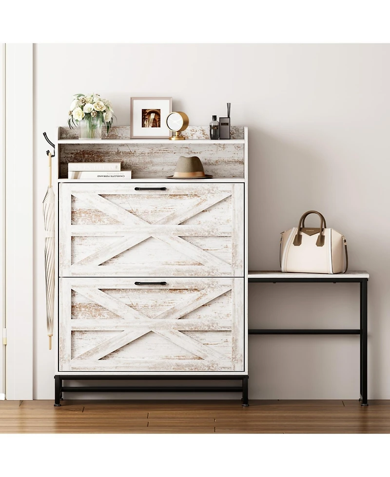 Streamdale Shoe Cabinet, Entry Home Shoe Cabinet, Entrance Balcony Storage Cabinet, Large Capacity Shoe Rack, White