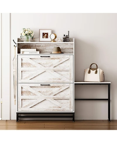 Streamdale Shoe Cabinet, Entry Home Shoe Cabinet, Entrance Balcony Storage Cabinet, Large Capacity Shoe Rack, White