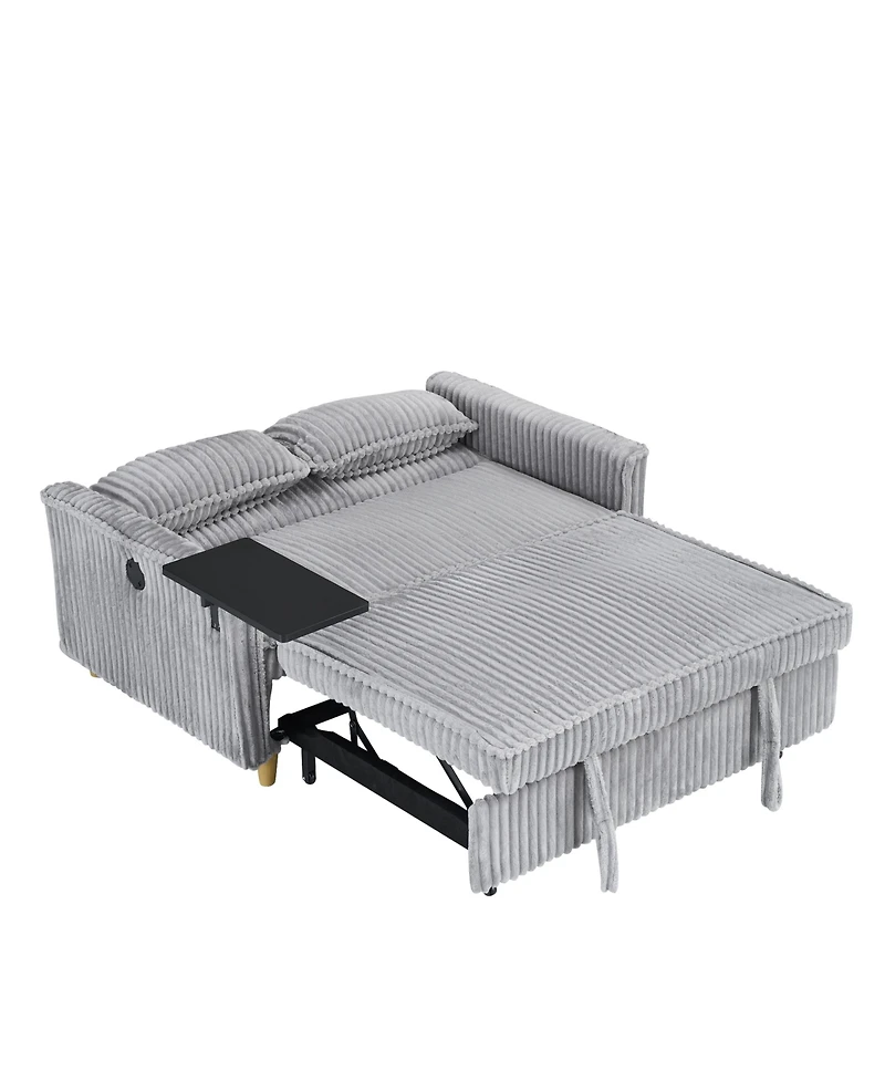 Streamdale Pull-out Gray Corduroy Sofa with Dual Functions and Usb Ports