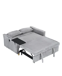 Streamdale Pull-out Gray Corduroy Sofa with Dual Functions and Usb Ports
