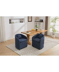 Streamdale Set of 1 Chenille Fabric Dining Armchair With Back Cushion and Universal Wheels,Blue