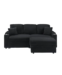 Streamdale 80" Foldable Chaise with Storage and Cup Holders (Corduroy, Black)