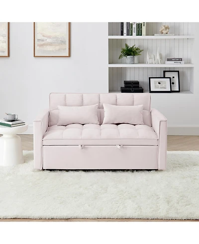 Streamdale 54.33 inch versatile foldable sofa bed in 3 lengths, modern sofa sofa sofa velvet pull-out bed, adjustable back (Pink)