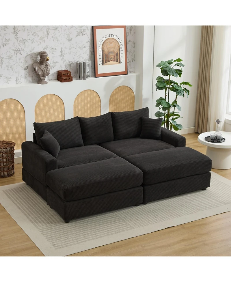 Streamdale Modern Sectional Couch, 2 Pieces Corduroy Couch Cushion Covers, Soft Stretch Sofa Slipcovers with 2pcs Pillows