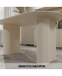 Modern Cream 6-Piece Dining Set with Silver Metal Chair Legs