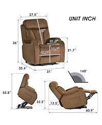 Streamdale Power Recliner Sofa for Seniors Anti-Skid, Cashmere Fabric (Brown)