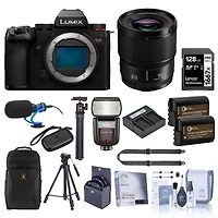 Panasonic Lumix S5II Mirrorless Camera, Black, with Lumix S 50mm f/1.8 Lens, Bundle with Zoom Iii R2 Ttl Flash, 128GB Memory Card, Backpack, 2x Extra